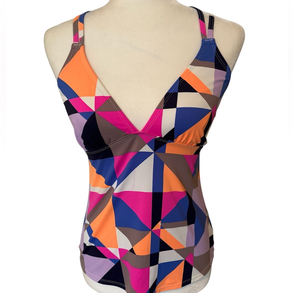 ATHLETA Neon Geometric Design Tankini Top Size Medium